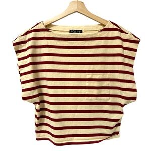 J Crew Shirt Women Small Cream Red Stripe Nautical Preppy French Coastal Cotton